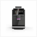 Dr Coffee F15 coffee machine, front view showing the touchscreen, purple-lit dispensing spout and drip tray.