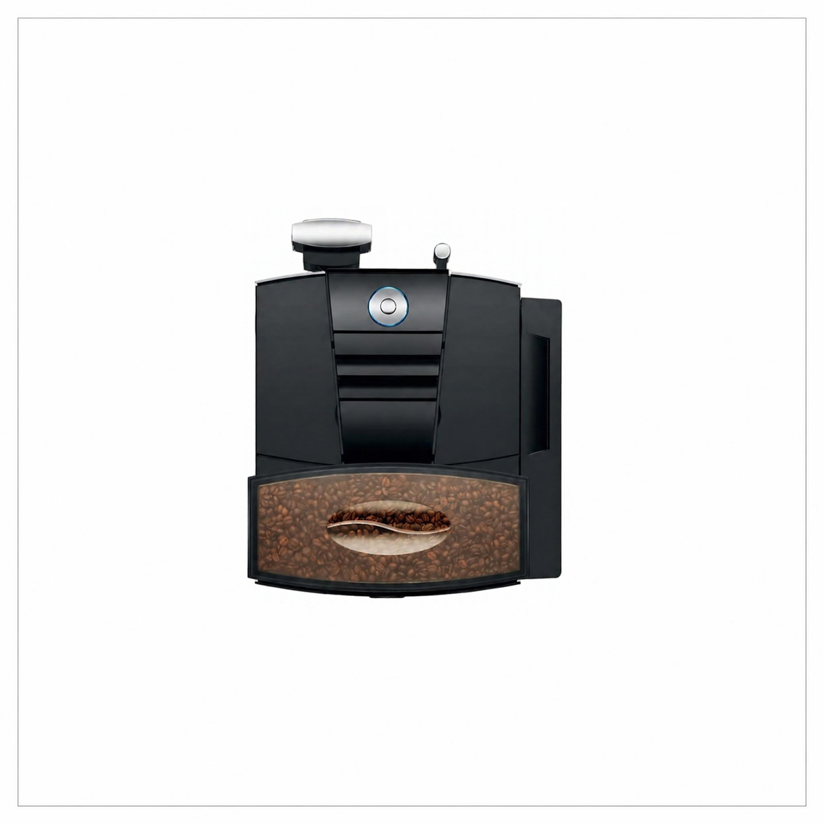 JURA GIGA X3 coffee machine viewed from above, showing the bean hopper filled with coffee beans.
